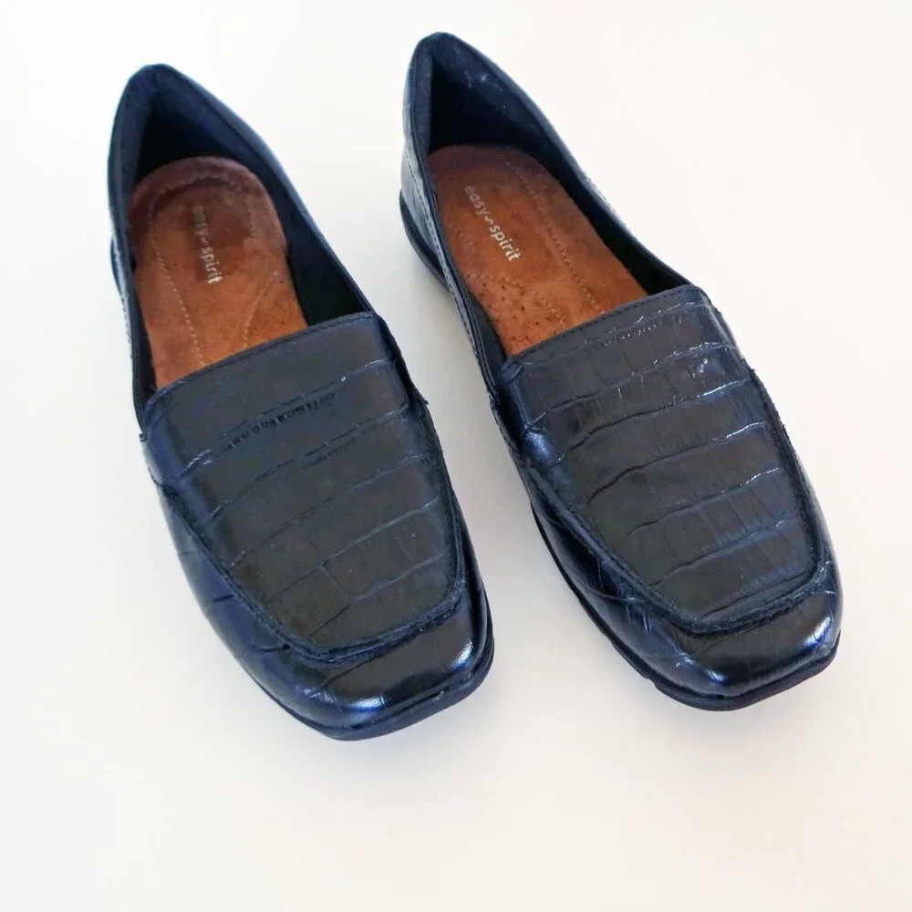 New!! Easy Spirit Abide Black Croco Print Casual Flats 9 1/2 WW Extra Wide